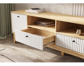 Оливия Тумба ТВ 2 двери 2 ящика Браш Вайт, Дуб Крафт