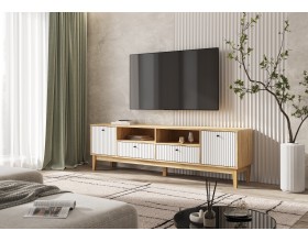 Оливия Тумба ТВ 2 двери 2 ящика Браш Вайт, Дуб Крафт