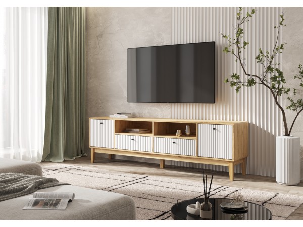 Оливия Тумба ТВ 2 двери 2 ящика Браш Вайт, Дуб Крафт