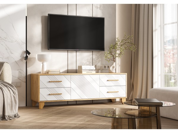 Ирис Тумба ТВ 1500 Браш Вайт, Дуб Крафт