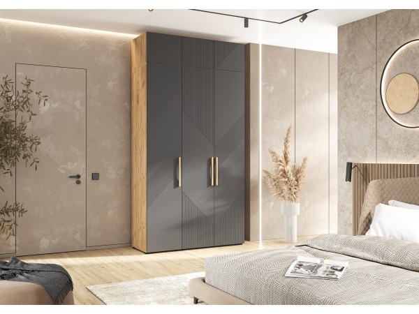 Ирис Антресоль к шкафу 1350 Браш Графит, Дуб Крафт