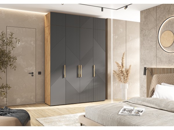 Ирис Антресоль к шкафу 1800 Браш Графит, Дуб Крафт