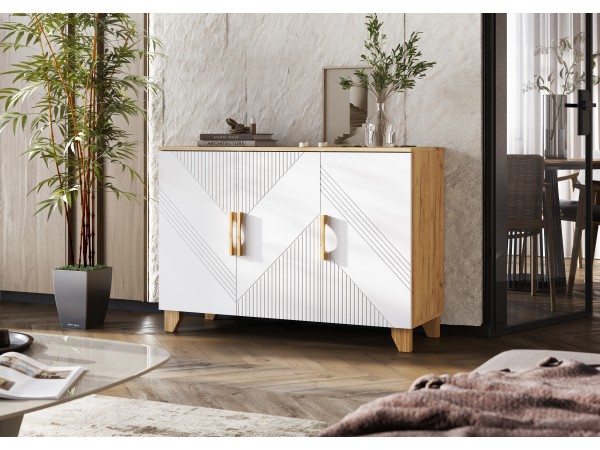 Ирис Комод 1200 Браш Вайт, Дуб Крафт