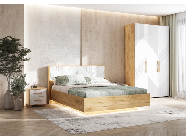 Ирис Тумбы прикроватные 2 шт. Браш Вайт, Дуб Крафт