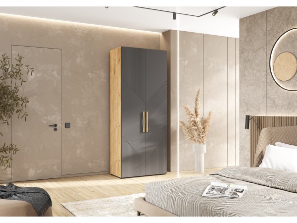 Ирис Шкаф 2-створчатый 900 Браш Графит, Дуб Крафт