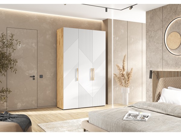 Ирис Шкаф 3-створчатый 1350 Браш Вайт, Дуб Крафт