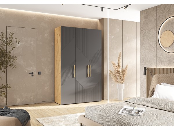 Ирис Шкаф 3-створчатый 1350 Браш Графит, Дуб Крафт