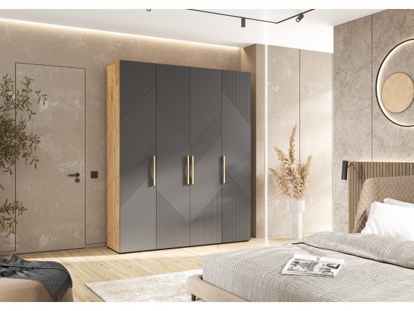 Ирис Шкаф 4-створчатый 1800 Браш Графит, Дуб Крафт