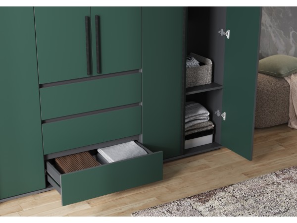 Норд Шкаф 6-створчатый Изумрудный кромка графит, Графит