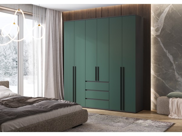 Норд Шкаф 6-створчатый Изумрудный кромка графит, Графит