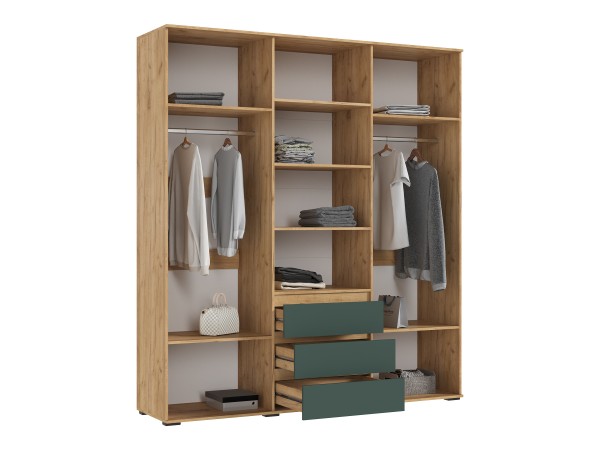 Норд Шкаф 6-створчатый Изумрудный кромка изумруд, Дуб Крафт