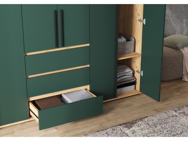 Норд Шкаф 6-створчатый Изумрудный кромка изумруд, Дуб Крафт