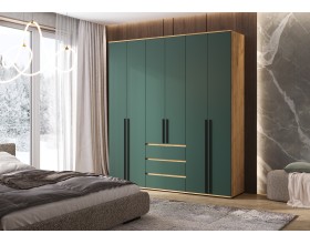 Норд Шкаф 6-створчатый Изумрудный кромка изумруд, Дуб Крафт