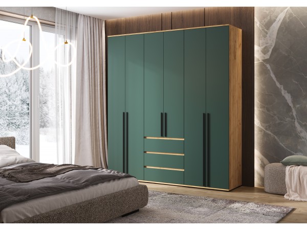Норд Шкаф 6-створчатый Изумрудный кромка изумруд, Дуб Крафт