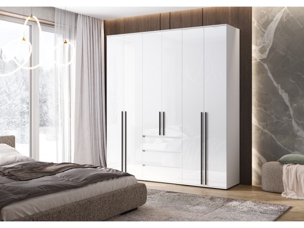 Норд Шкаф 6-створчатый Белый глянец, Белый