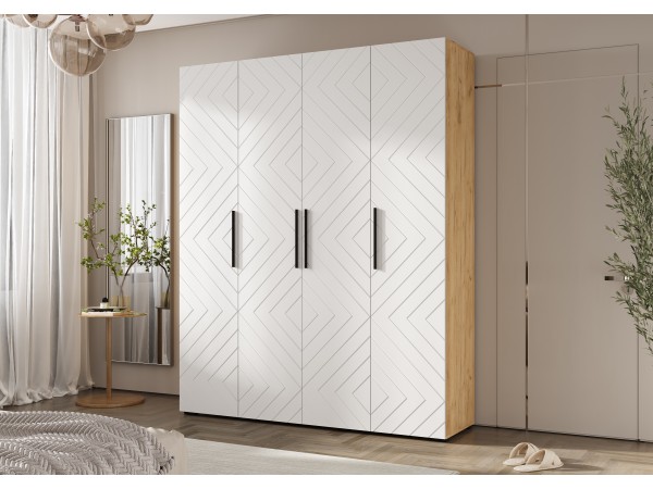 Флэш Шкаф 4-створчатый 1800 Браш Вайт, Дуб Крафт