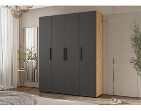 Флэш Шкаф 4-створчатый 1800 Браш Графит, Дуб Крафт