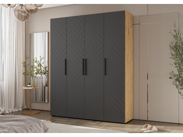 Флэш Шкаф 4-створчатый 1800 Браш Графит, Дуб Крафт