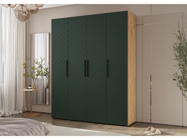 Флэш Шкаф 4-створчатый 1800 Браш Мени Грин, Дуб Крафт