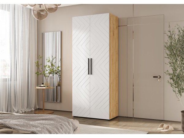 Флэш Шкаф 2-створчатый 900 Браш Вайт, Дуб Крафт