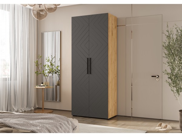 Флэш Шкаф 2-створчатый 900 Браш Графит, Дуб Крафт