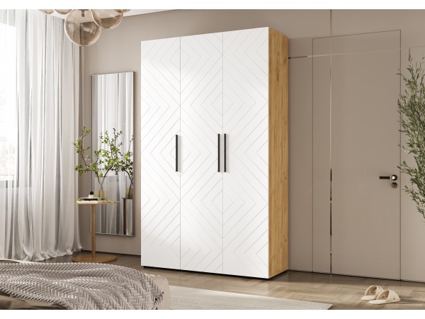 Флэш Шкаф 3-створчатый 1350 Браш Вайт, Дуб Крафт