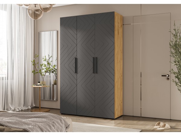 Флэш Шкаф 3-створчатый 1350 Браш Графит, Дуб Крафт