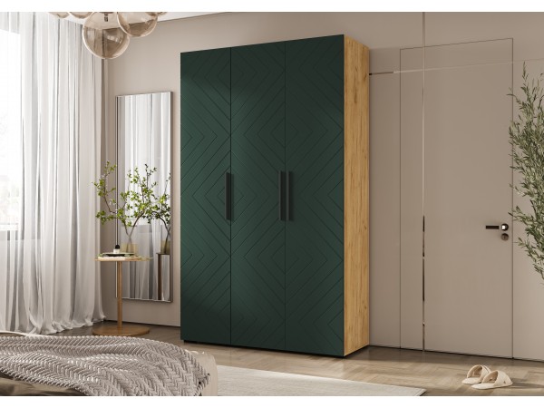 Флэш Шкаф 3-створчатый 1350 Браш Мени Грин, Дуб Крафт