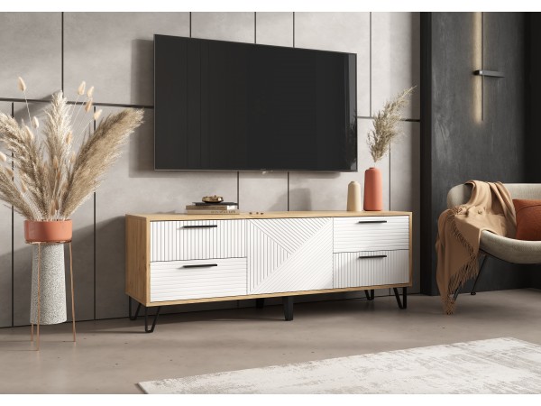 Флэш Тумба ТВ 1500 Браш Вайт, Дуб Крафт