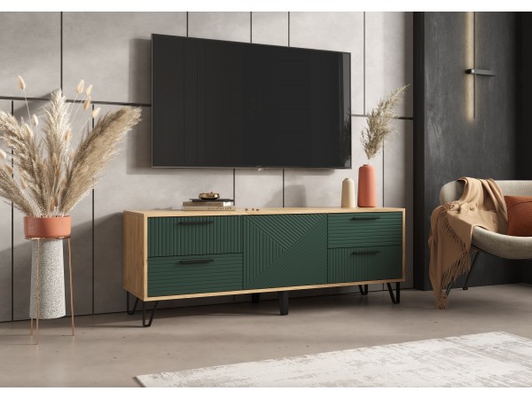 Флэш Тумба ТВ 1500 Браш Мени Грин, Дуб Крафт