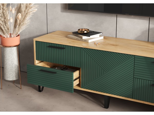 Флэш Тумба ТВ 1500 Браш Мени Грин, Дуб Крафт