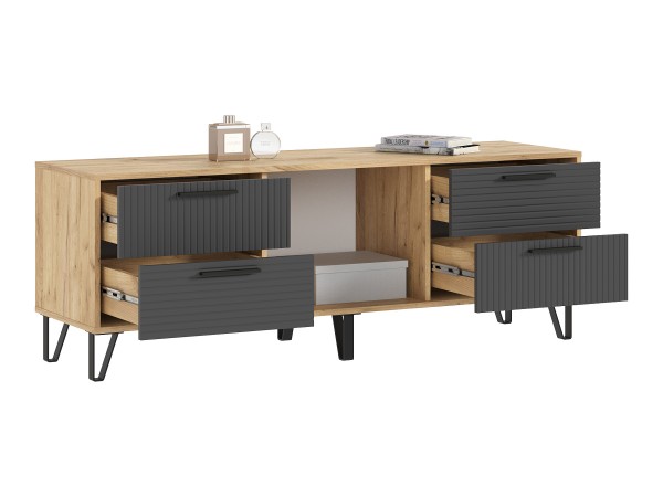 Флэш Тумба ТВ 1500 Браш Графит, Дуб Крафт