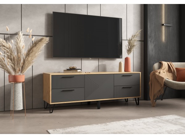 Флэш Тумба ТВ 1500 Браш Графит, Дуб Крафт