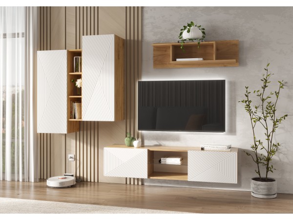 Флэш Тумба ТВ подвесная Браш Вайт, Дуб Крафт