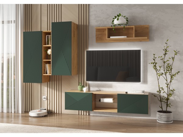Флэш Тумба ТВ подвесная Браш Мени Грин, Дуб Крафт