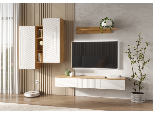 Флэш Шкаф подвесной комбинированный Браш Вайт, Дуб Крафт