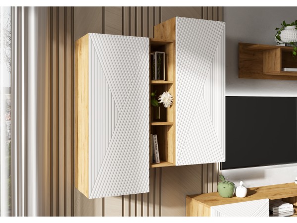 Флэш Шкаф подвесной комбинированный Браш Вайт, Дуб Крафт