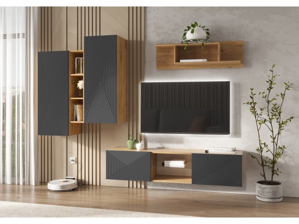 Флэш Шкаф подвесной комбинированный Браш Графит, Дуб Крафт