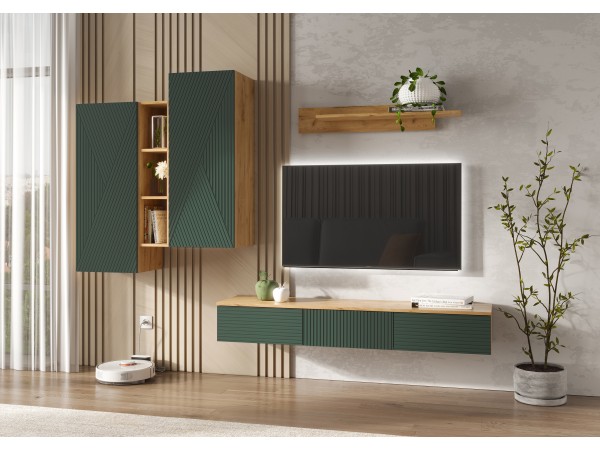 Флэш Шкаф подвесной комбинированный Браш Мени Грин, Дуб Крафт