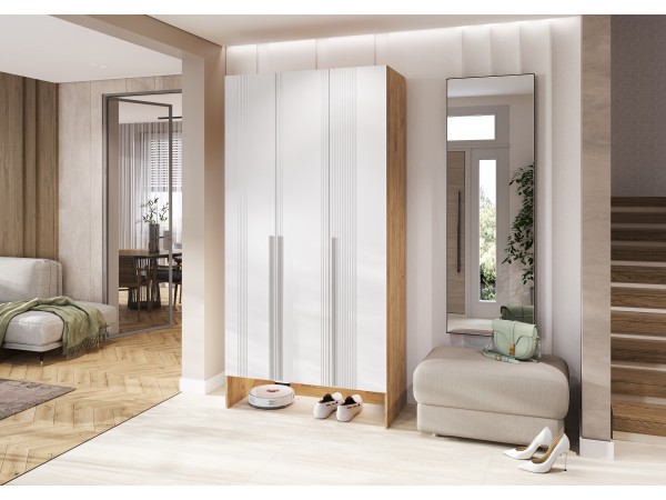 Прихожая Луна Шкаф 3-створчатый Браш Вайт, Дуб Крафт