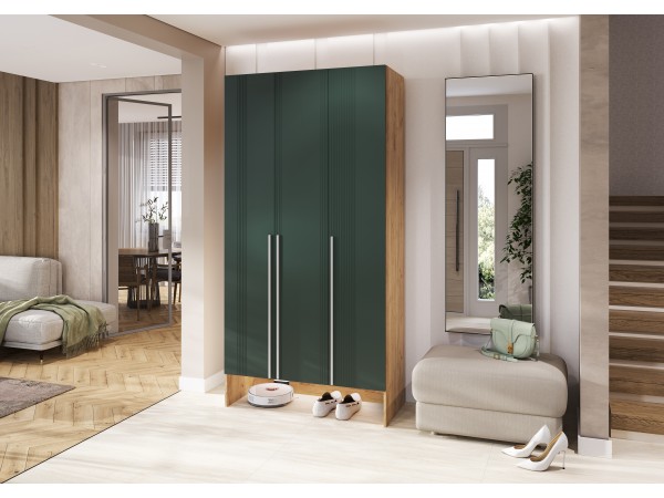 Прихожая Луна Шкаф 3-створчатый Браш Мени Грин, Дуб Крафт