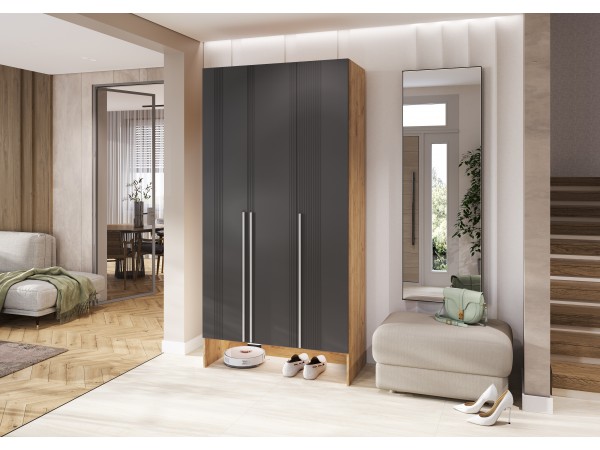 Прихожая Луна Шкаф 3-створчатый Графит Софт NEW, Дуб Крафт