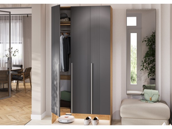 Прихожая Луна Шкаф 3-створчатый Графит Софт NEW, Дуб Крафт