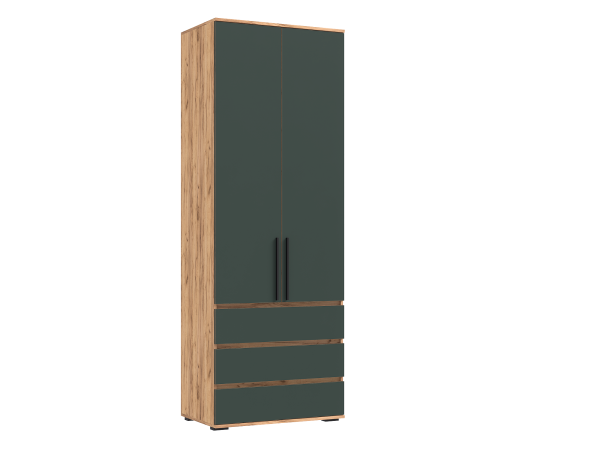 Норд Шкаф 2-створчатый 800 с ящиками Изумрудный Кромка Изумруд, Дуб Крафт