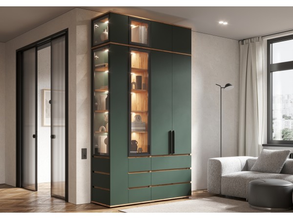 Норд Шкаф 2-створчатый 800 с ящиками Изумрудный Кромка Изумруд, Дуб Крафт