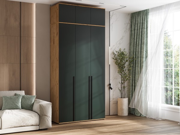 Норд Шкаф 3-створчатый 1200 Изумрудный Кромка Изумруд, Дуб Крафт