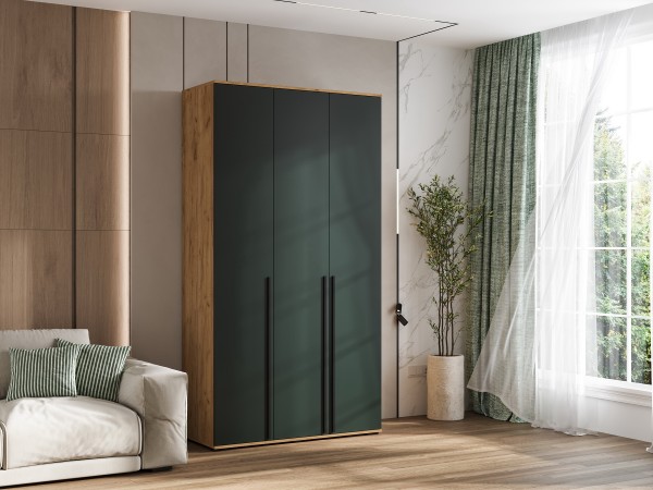 Норд Шкаф 3-створчатый 1200 Изумрудный Кромка Изумруд, Дуб Крафт