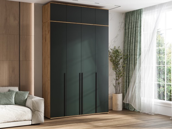 Норд Шкаф 4-створчатый 1600 Изумрудный Кромка Изумруд, Дуб Крафт