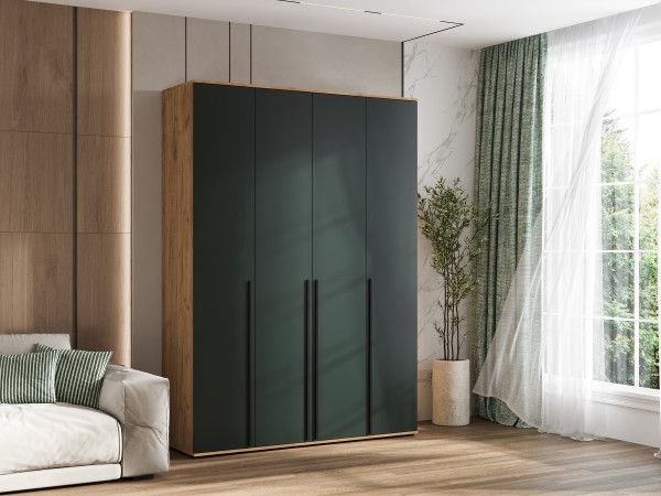 Норд Шкаф 4-створчатый 1600 Изумрудный Кромка Изумруд, Дуб Крафт