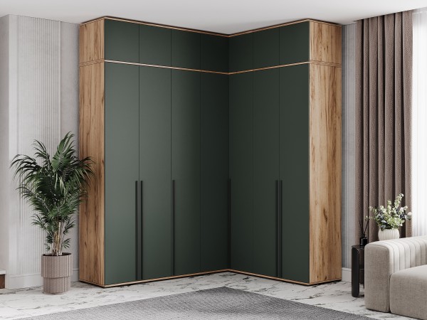 Норд Шкаф угловой Изумрудный Кромка Изумруд, Дуб Крафт